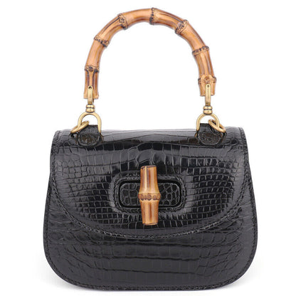 Handcrafted Real SiameseCrocodile Skin Leather Luxury Womens Small Handbag Black