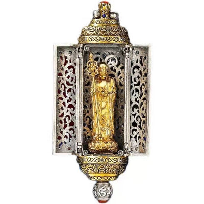 Premium Silver Gau Box Pendant Amithabha Buddha Openable Guochao Ethnic Necklace