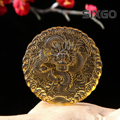 Natural Blue Crystal Hand Carved Chinese Zodiac Dragon Pendant Buddhist Necklace