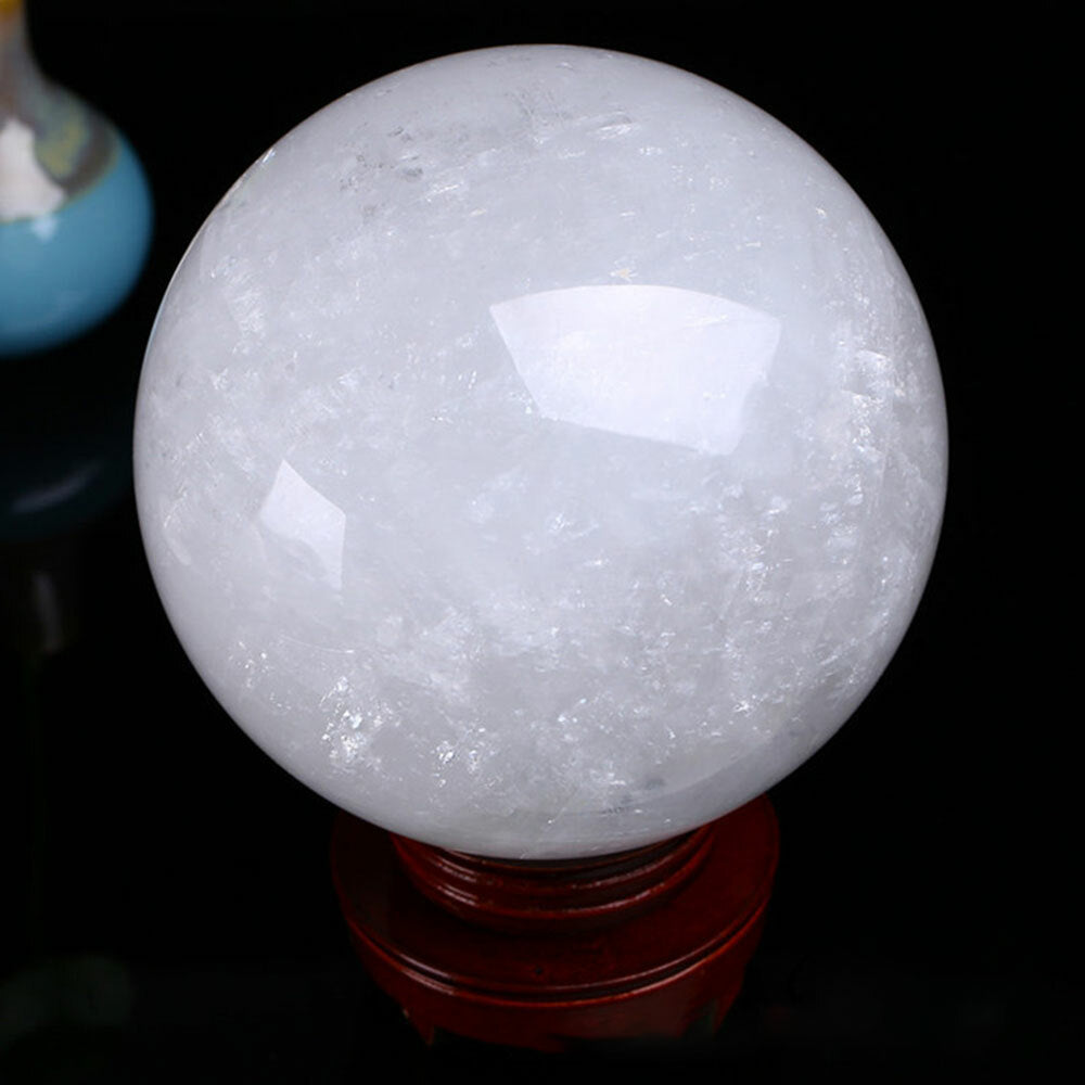 50mm Calcite Ball Natural White Quartz Crystal Sphere Healing Home Decor +Stand