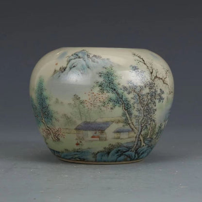 Exquisite Chinese Porcelain Pastel Porcelain Mountain Water Pattern Pot New