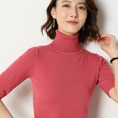 Women's Sweater Short Sleeve Cashmere Loose Turtleneck Bottoming Shirt Pullover