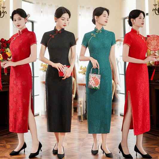 Women Summer Qipao Dress Chinese Traditional Lace Cheongsam Wedding Party Gowns