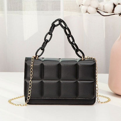 Synthetic Leather Shoulder Bag Chain Rhomboid Crossbody Purse Handbag Polyester