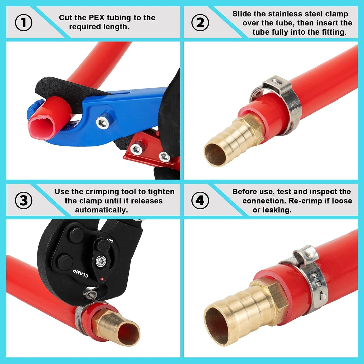 PEX Crimping Tool Kit, 2 in 1 Ratchet Pex Clamp Tool with Cinch & Removal Functi