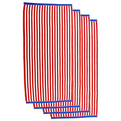 4 Pack Red Thin Stripe Cabana Towels (100% Cotton, 30" x 60", GSM 425)