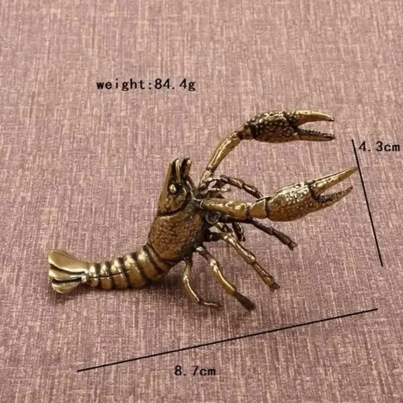 8.7cm Brass Lobster Sculpture Handmade Ornament Tea Pet Collectible Craft