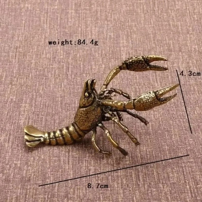 8.7cm Brass Lobster Sculpture Handmade Ornament Tea Pet Collectible Craft