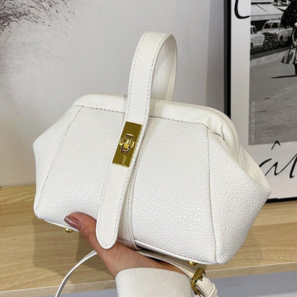 Synthetic Leather Small Shoulder Clip Bag Silver Shell Gold Pink Blue 20*15*10CM