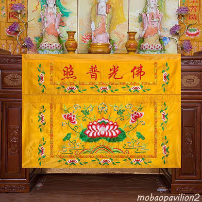 Premium Buddha Lotus Table Apron Curtain Home Table Cloth Yellow Red Supplies