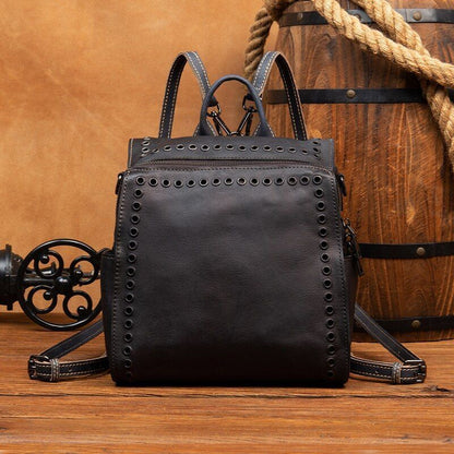 Vintage Genuine Leather Backpack Rubbing Double Shoulder School Bags Teenage 1PC