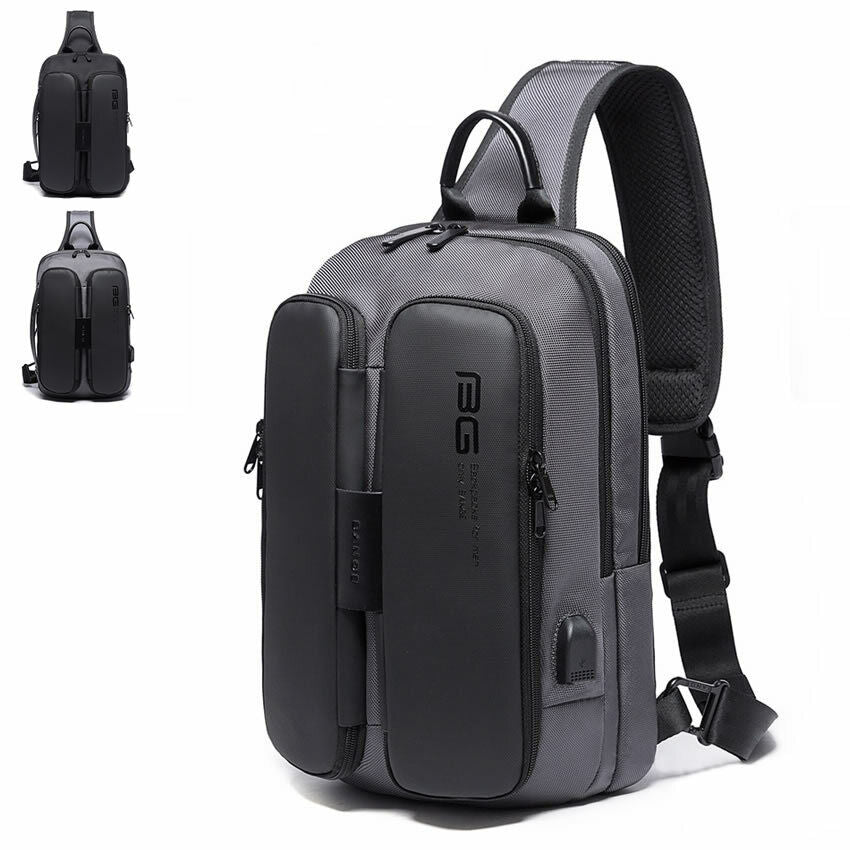 USB Charging Port Water Resistant Nylon Sling bag Chest Pack Backpack Business