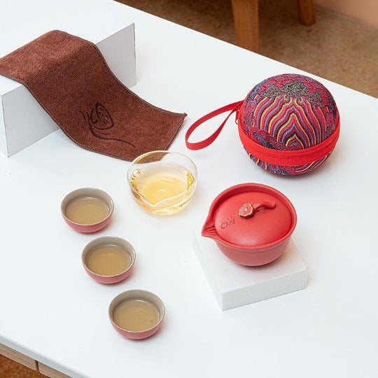Glass and Ceramic Portable Travel Tea Set with Travel Bag