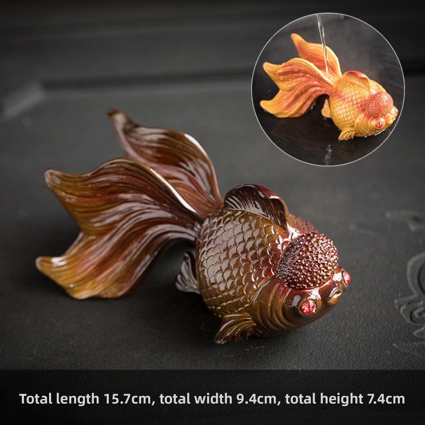 Color Changing Yellow Koi Resin Tea Pet 15.7cm 6.2in Kung Fu Tea Set Accessory