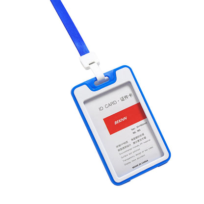 1Pc Blue Meeting ID Badge Card Holder Slim Hard Card Cover Case w/ Lanyard cc