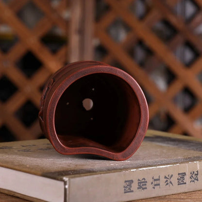 Purple Sand Bamboo Shape Chinese Bonsai Pot Vase Table Home Garden Decoration