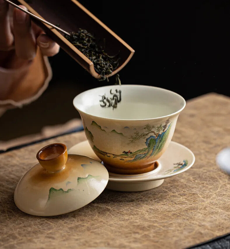 120ml Chinese Retro Ceramic Gaiwan Teacup Travel Portable Tea Tureen Handmade