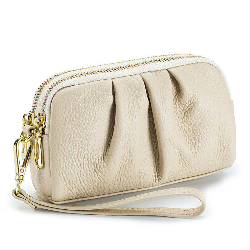 Women Hand Collar Leather Bag Zipper Large Capacity Cowhide Phone Clutch Wallet