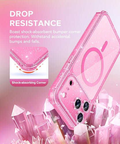 for Iphone 17 Pro Case for Women, Compatible with Magsafe, Clear Glitter Shockpr