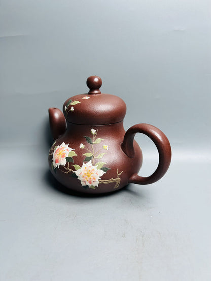 Chinese Yixing Zisha Clay Handmade Exquisite Flowers & Plants Teapot For Puer