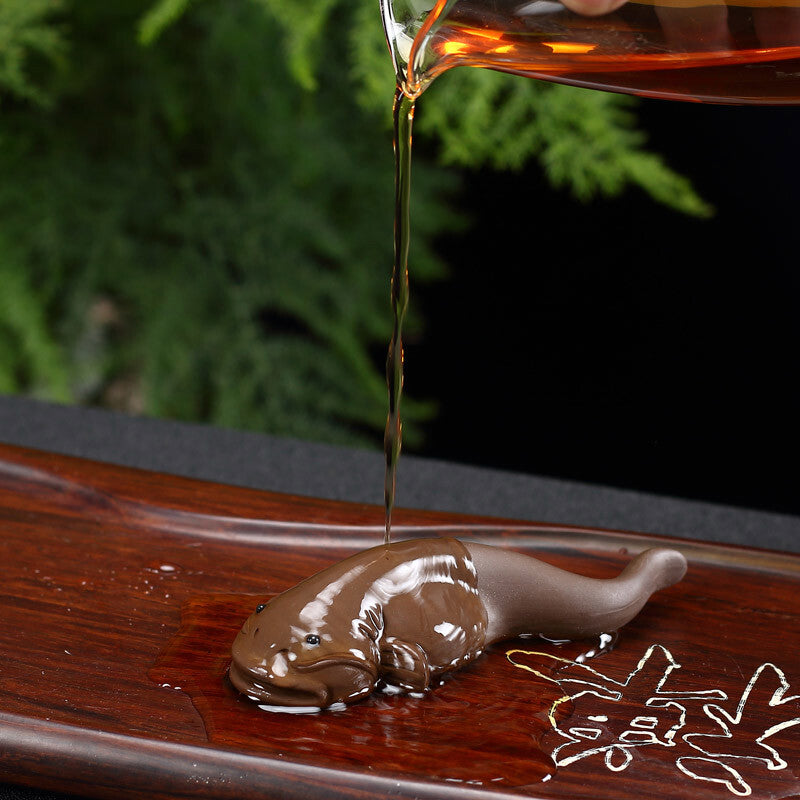 One Pair Zisha Tea Pet Fish Carved Statue Couple Lover Gift Tea Play Catfish New