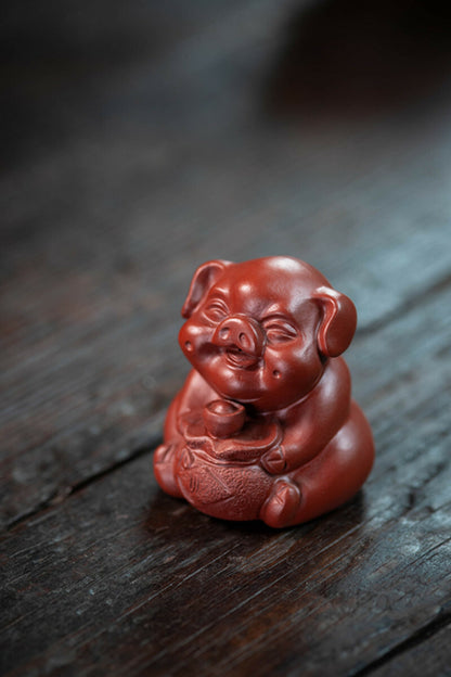 China Yixing Zisha PotteryPorcelain Animal Yuanbao Pig Wealth Auspicious Tea Pet