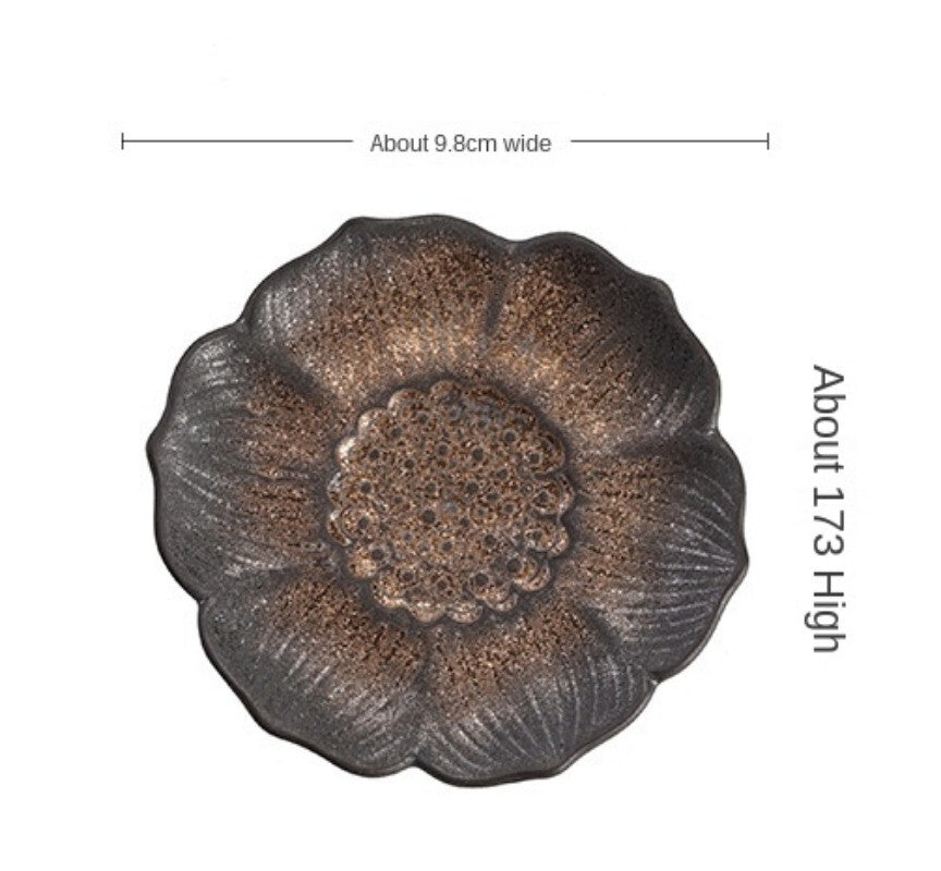 Lotus Incense Coaster Gilding Iron Glaze Vintage Ceramic Teacup Mat Cup Saucer