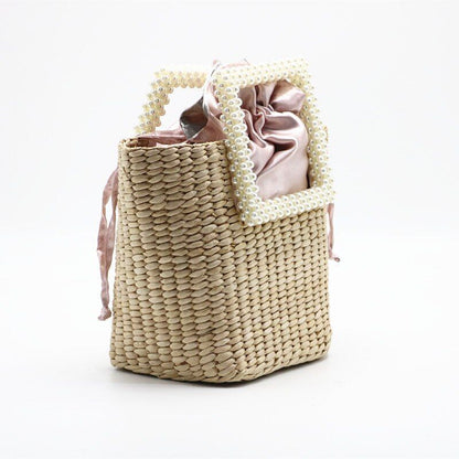 Summer Pearl Hand-woven Straw Bag Bohemian Travel Grass Woven Decoration Purse