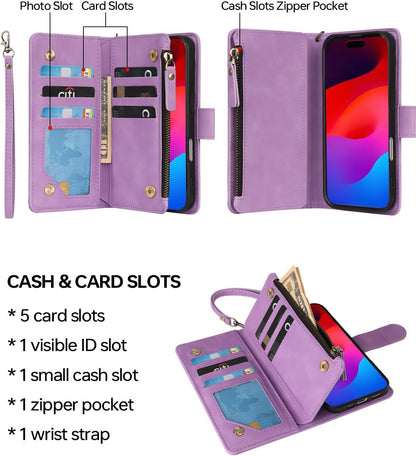 Wallet Case Compatible with Iphone 17, 6 Card Holder with RFID Blocking, PU Leat