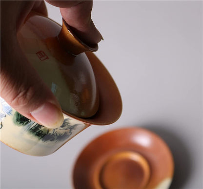 180ml Tea Set Hand Painted Gaiwan Creative Landscape Pattern Tureen Tea
