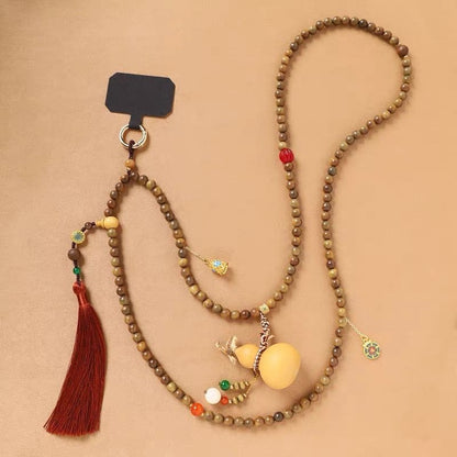 New Chinese Gourd Green Sandalwood Beaded Necklace Phone Crossbody Chain Women