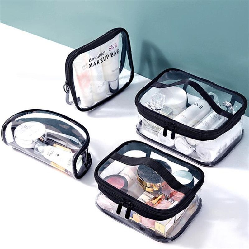1pc Traveling PVC Cosmetic Bags Transparent Clear Makeup Bags Tote Handbags Case