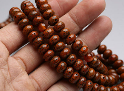 8x5mm 108 red star & moon Bodhi Prayer beads Flat Mala Necklace 老星月菩提子算盘珠
