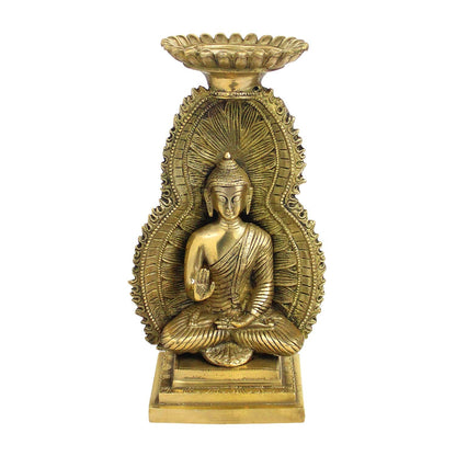 Brass Buddha Meditation Under Cave Showpiece Tea Light Candle Holder Figurines
