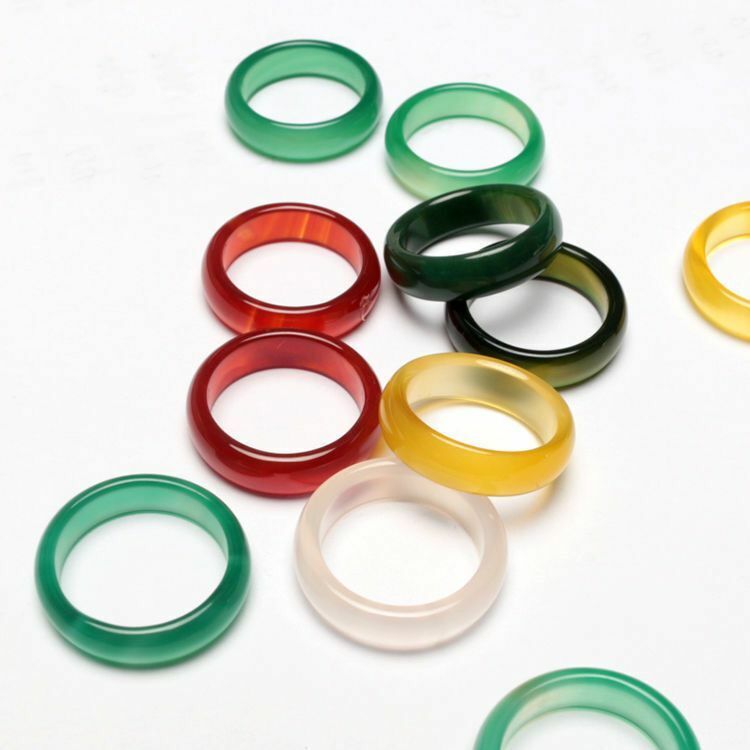 10pcs Wholesale Lots Colorful Mix Natural Agate Band Gemstone Jade Rings Jewelry