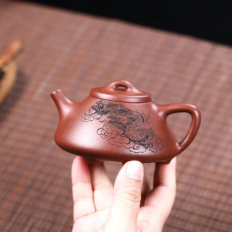 160ml tea pot 14 infuer dragon carved shipiao pot ore real yixing zisha purple