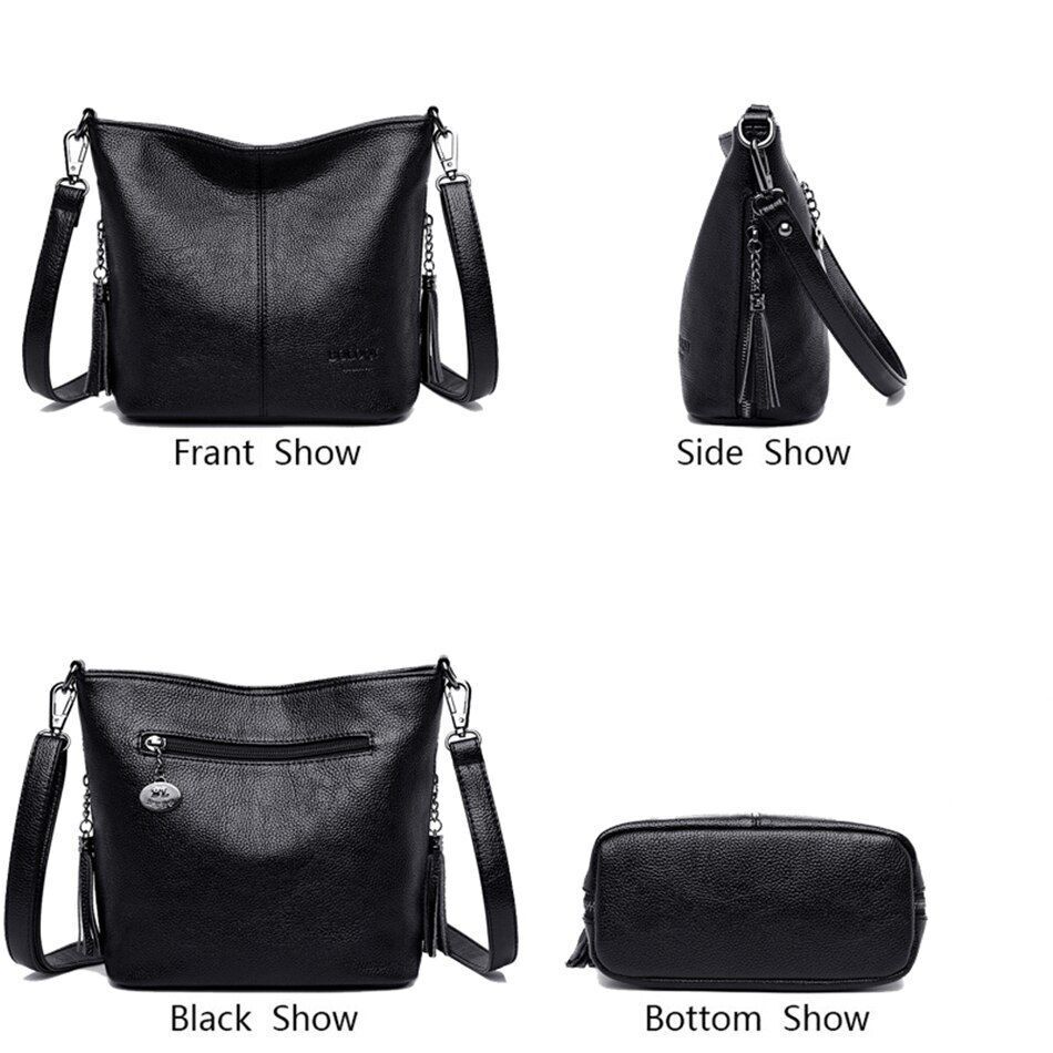 Genuine Leather Tassel Hand Crossbody Bag Purse Handbag Shoulder Bag Bucket 1 PC