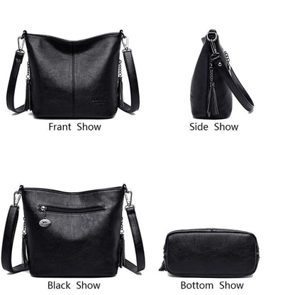 Genuine Leather Tassel Hand Crossbody Bag Purse Handbag Shoulder Bag Bucket 1 PC