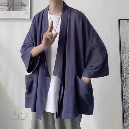 Men Japanese Kimono Coat Loose Cape Cloak Top Baggy Oversize Jacket Robe Outwear