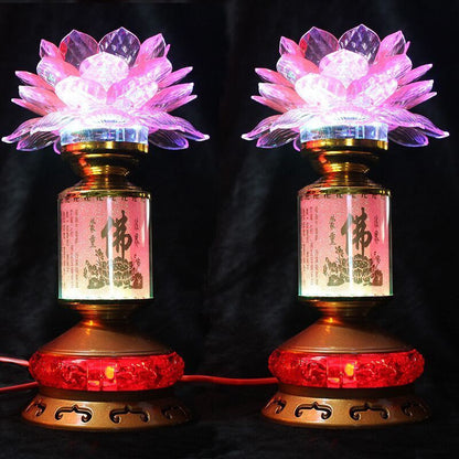 A Pair 25cm LED Buddhist Altar Worship Lamp Lotus Lamp Color Changing Lights