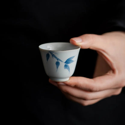 1PC Hand-painted Blue Bamboo Ceramic Tea Cup Handmade Small Cup Household