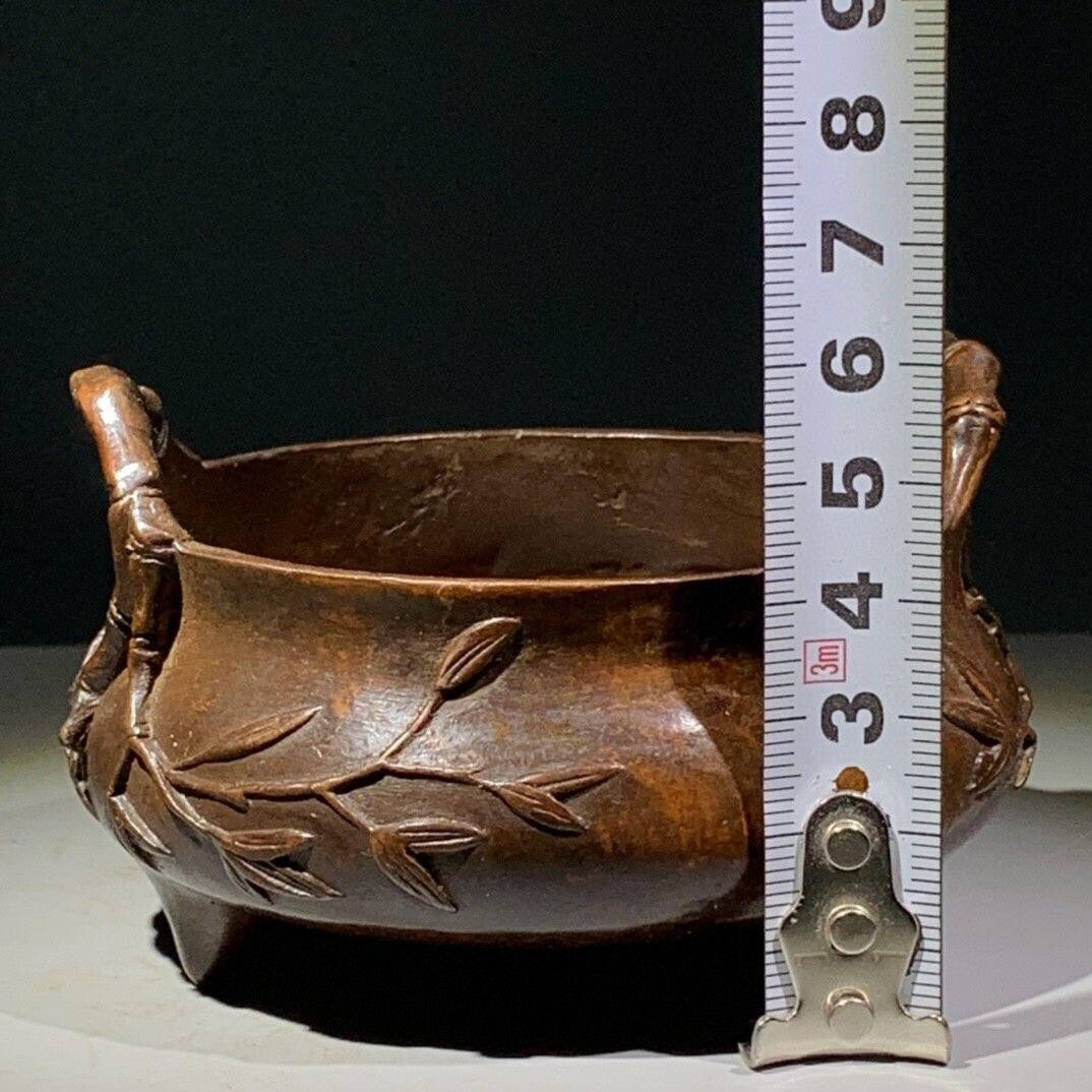 Chinese Antique Collection 宣德炉 Bamboo Carving Furniture Tripod Incense Burner