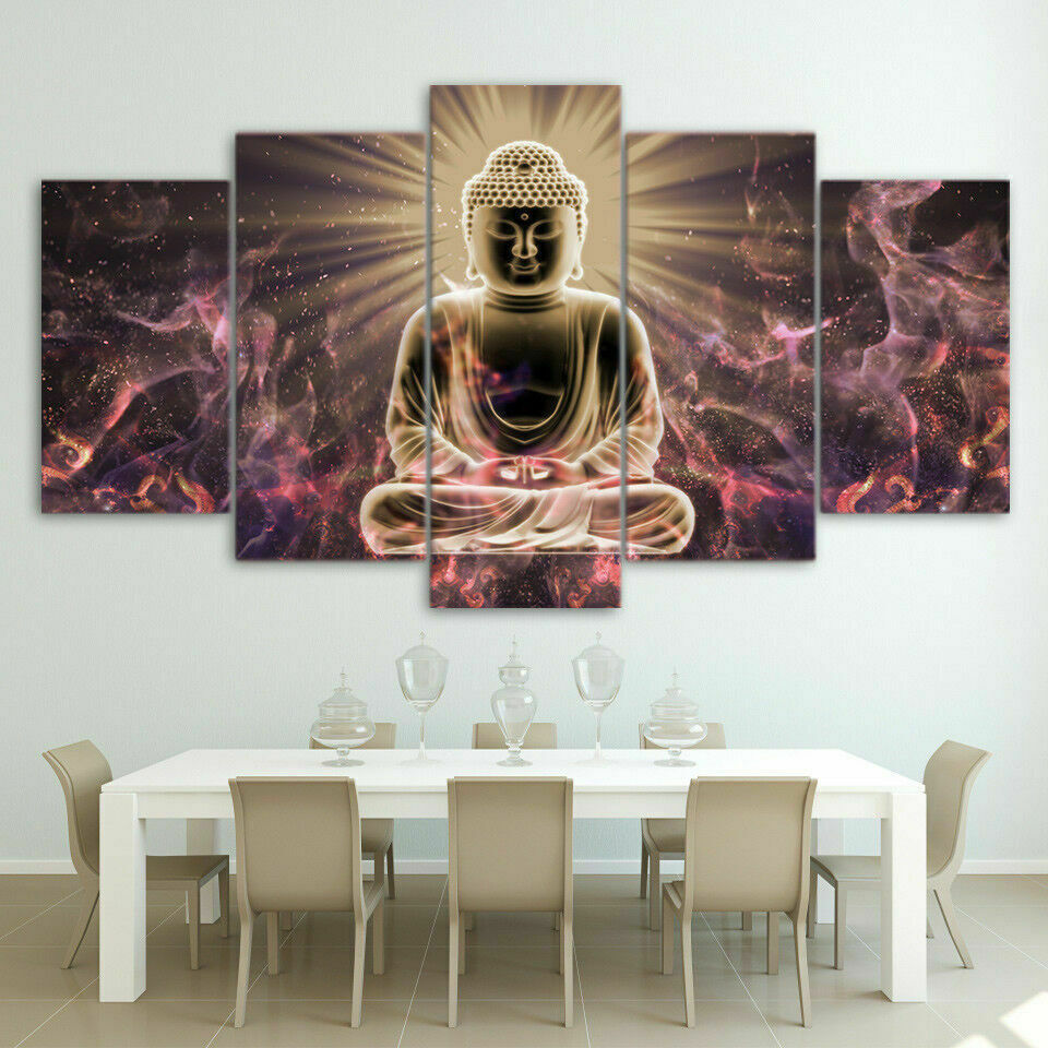 Glowing Buddha Meditation Buddhism Canvas Prints Painting Wall Art Decor 5PCS
