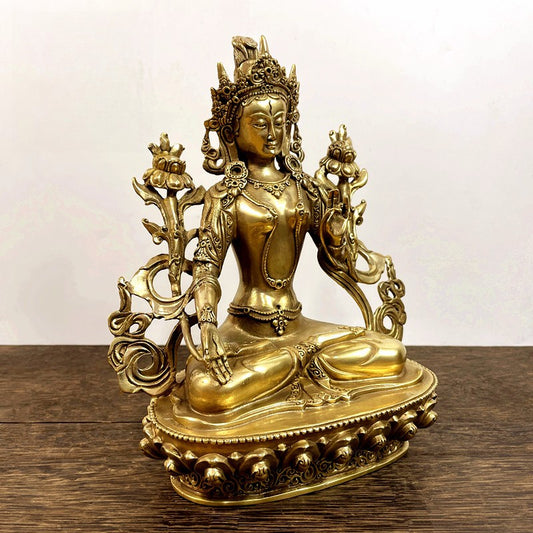 8.6"China Buddhism Temple Bronze Tara GuanYin Goddess Buddha Statue