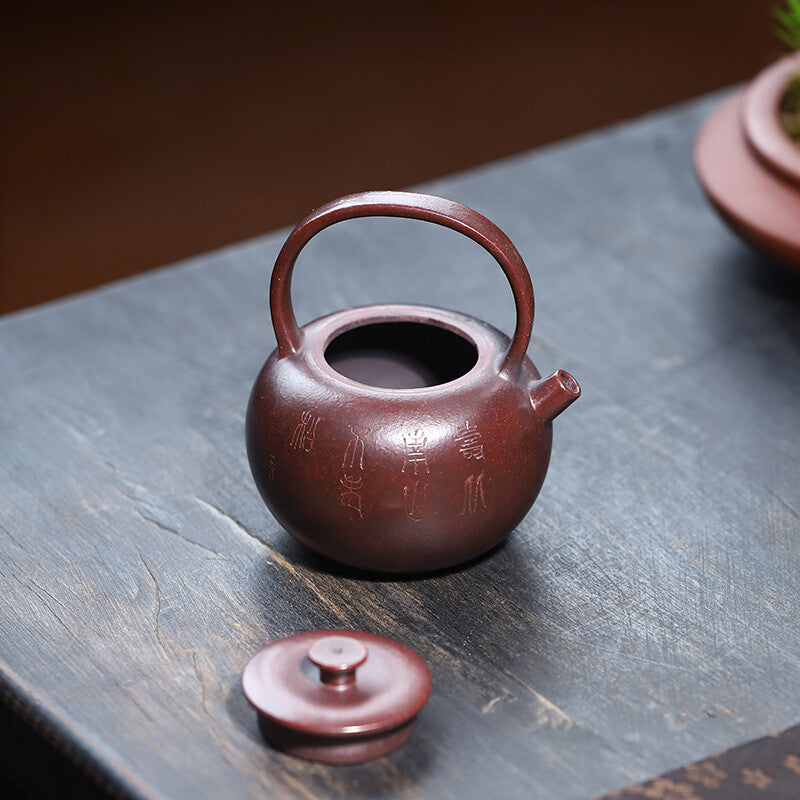 Real Yixing Zisha Purple Clay Tea Pot With Certificate Hand Carved Pot & Handle