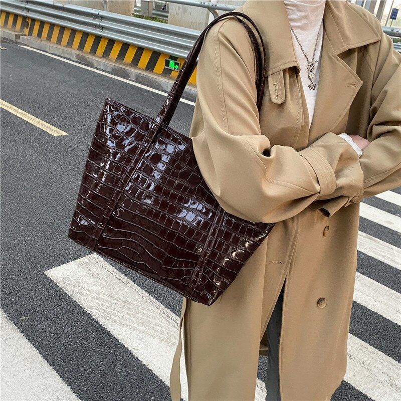 Vintage Handbags Stone Tote Shoulder Bag Large Synthetic Leather 26*12*29.5 CM