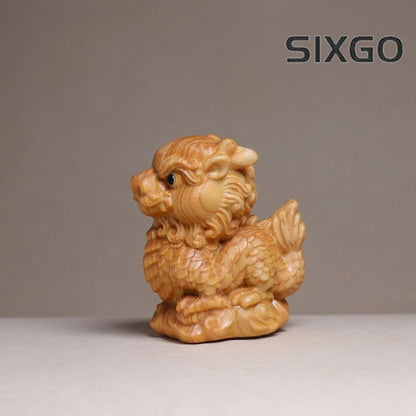 5.5cm Cliff Cypress Wood Kirin Mascot Statues Tea Pet Chinese Home Decoration