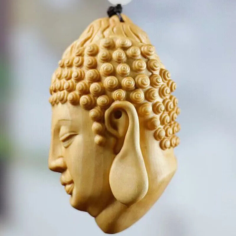 Devil Satan Buddha Deity Head Carved Solid Wood Man Carved Statue Decoration