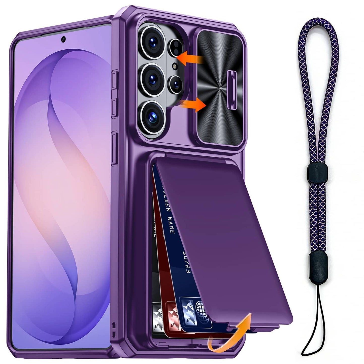For Samsung Galaxy S24 Ultra 6.8'' Case Wallet+Wrist Strap, Built-in Card Holder