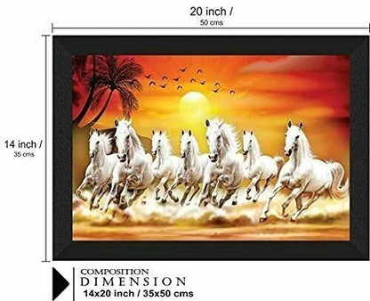 Seven Lucky Running Vastu Horses Art Framed Painting 14*20 inches